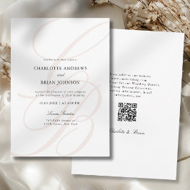 Invitación Minimalist Script Font Monogram QR Code Wedding
