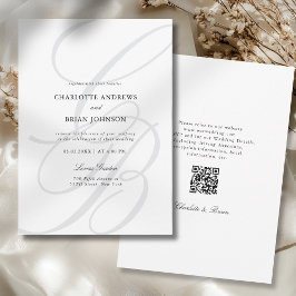 Invitación Minimalist Script Font Monogram QR Code Wedding