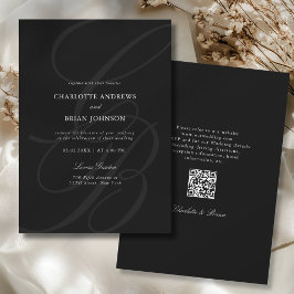 Invitación Minimalist Script Font Monogram QR Code Wedding