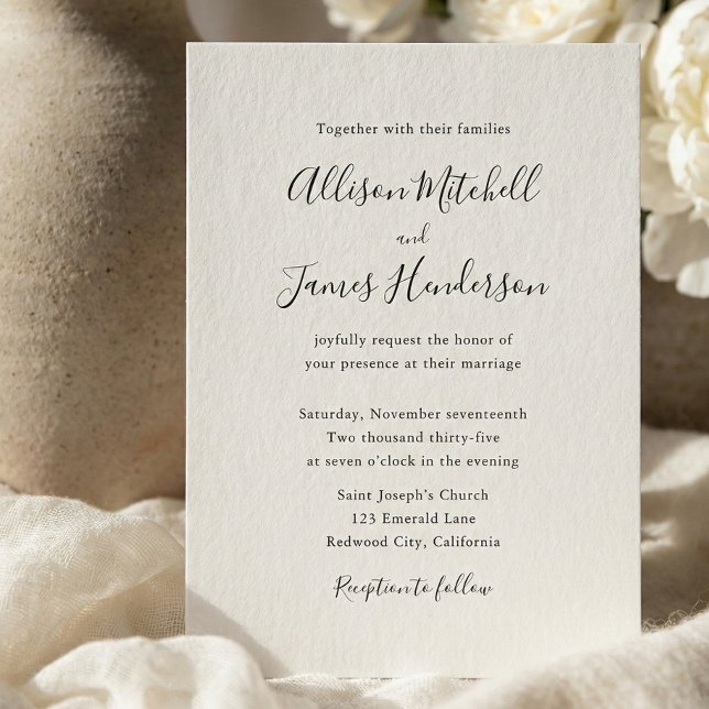 Invitación Minimalist Script Ivory Photo Wedding (Subido por el creador)