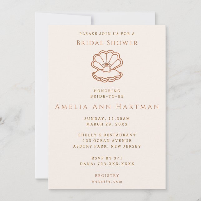 Invitación Minimalist Seashell Bridal Shower Invitation (Anverso)