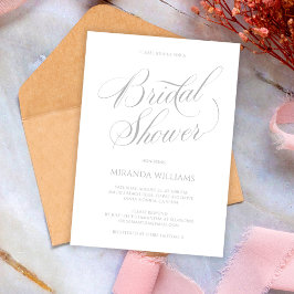 Invitación Minimalist Silver Handwritten Script Bridal Shower
