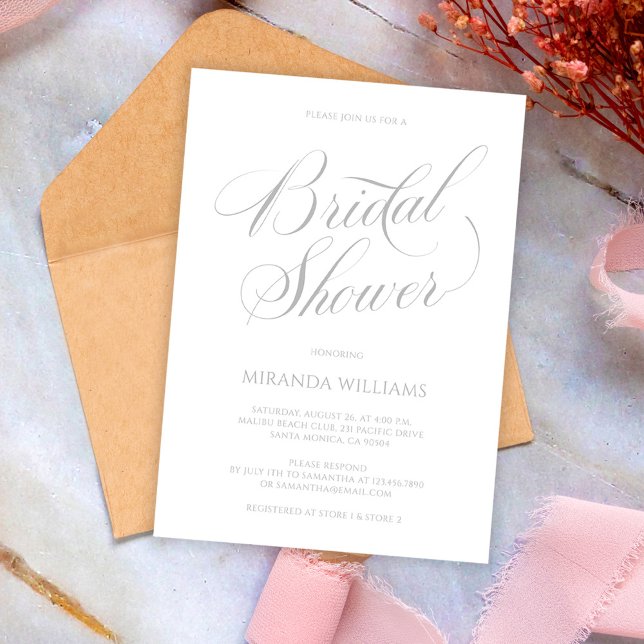 Invitación Minimalist Silver Handwritten Script Bridal Shower (Subido por el creador)