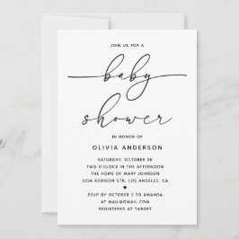 Invitación Minimalist Simple Baby Shower. Modern Clean Script