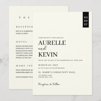 Invitación Minimalist Simple Elegant Ivory QR Code Wedding 