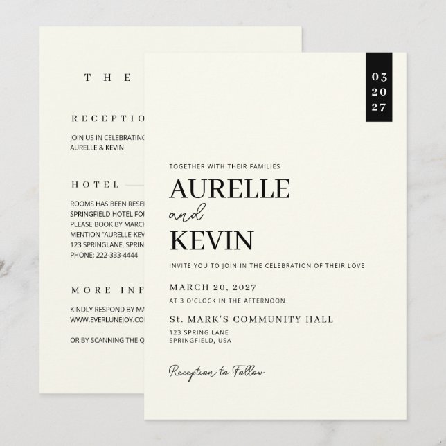 Invitación Minimalist Simple Elegant Ivory QR Code Wedding  (Anverso / Reverso)