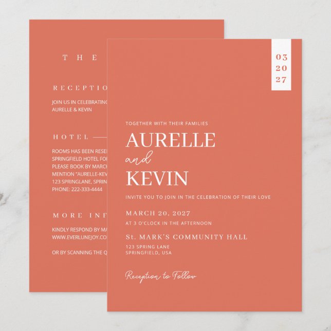 Invitación Minimalist Simple Elegant QR Code Wedding (Anverso / Reverso)