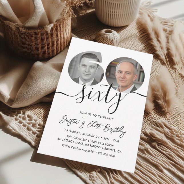 Invitación Minimalist Sixty Black White 60th Birthday Party (Subido por el creador)