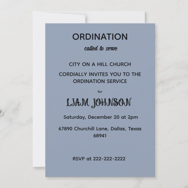 Invitación Minimalist Slate Blue Ordination Invitation (Anverso)