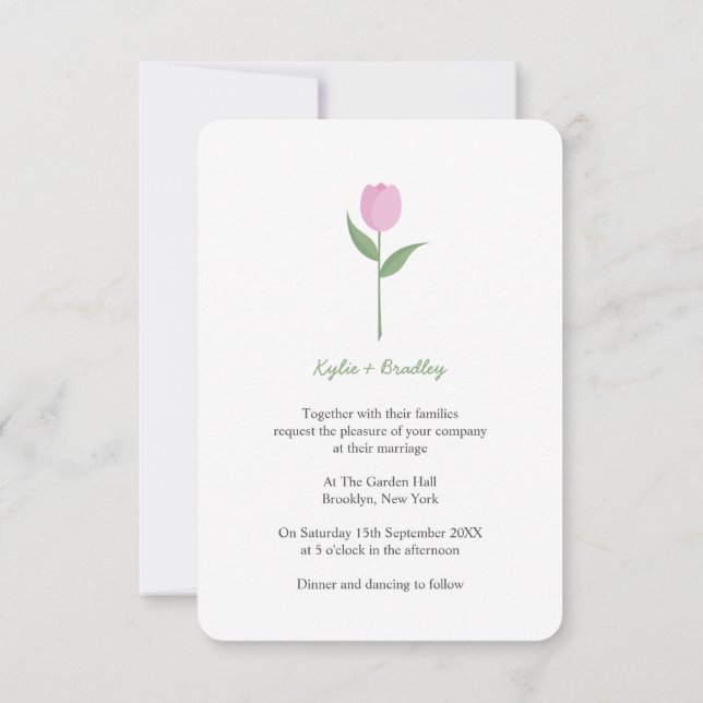 Invitación Minimalist Soft Pink Tulip (Reverso)