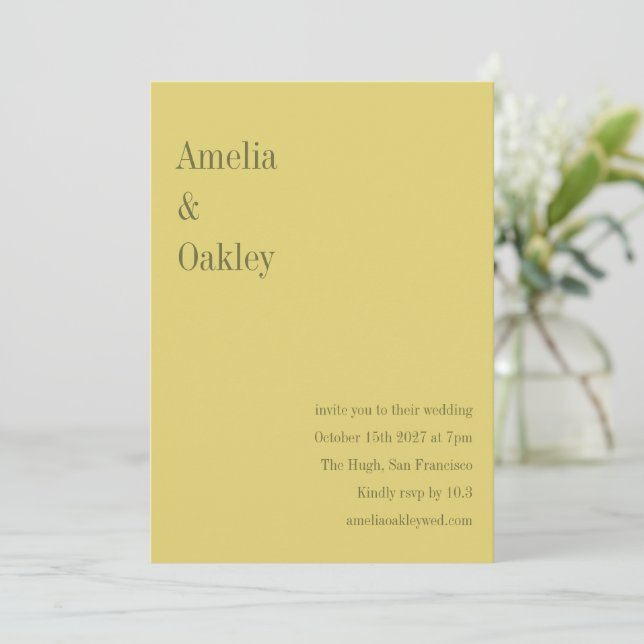 Invitación Minimalist Soft Yellow Elegant Chic Modern Wedding (Anverso de pie)