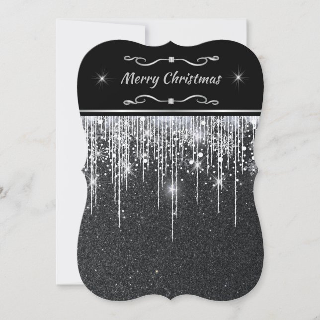 Invitación Minimalist Sparkly Black and Silver Christmas (Anverso)
