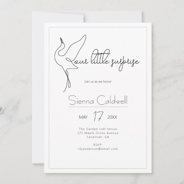 Invitación Minimalist Stork Neutral Baby Shower (Anverso)