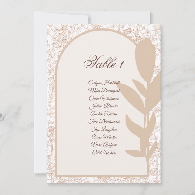 Invitación ​Minimalist Tan Botanical Arch Seating Chart Card (Anverso)