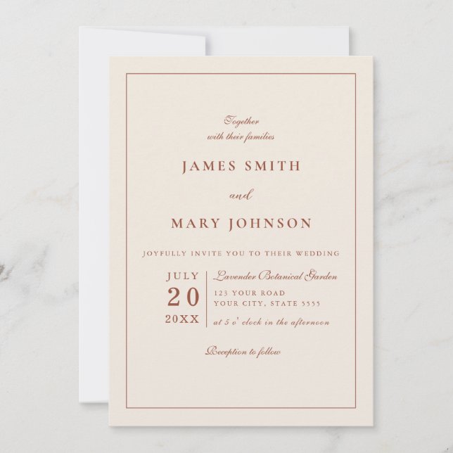 Invitación Minimalist Terracotta Burnt Orange Boho Wedding (Anverso)