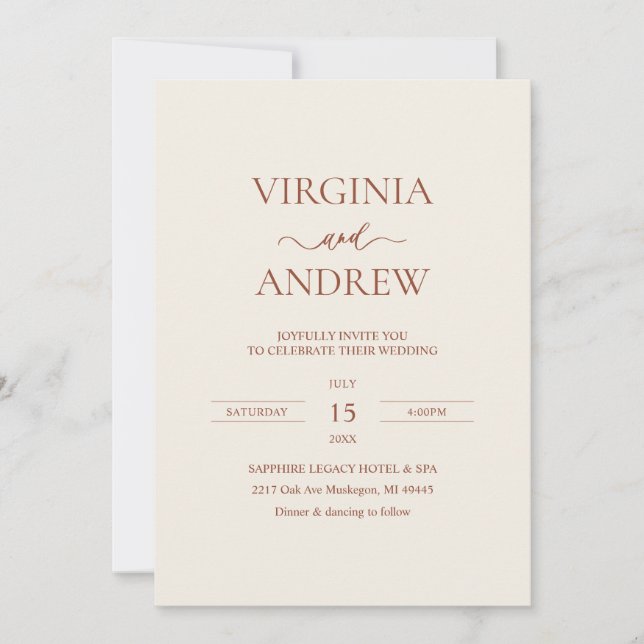 Invitación Minimalist Terracotta Wedding Monogram (Anverso)