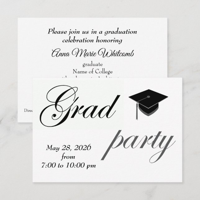 Invitación Minimalist Text College Graduation Party  (Anverso / Reverso)
