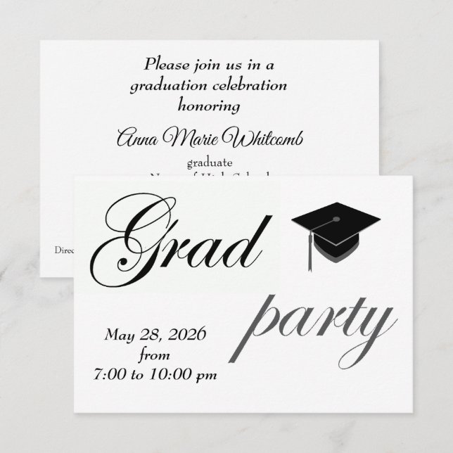 Invitación Minimalist Text High School Graduation Party  (Anverso / Reverso)