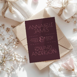 Invitación Minimalist Typography Elegant Burgundy Wedding