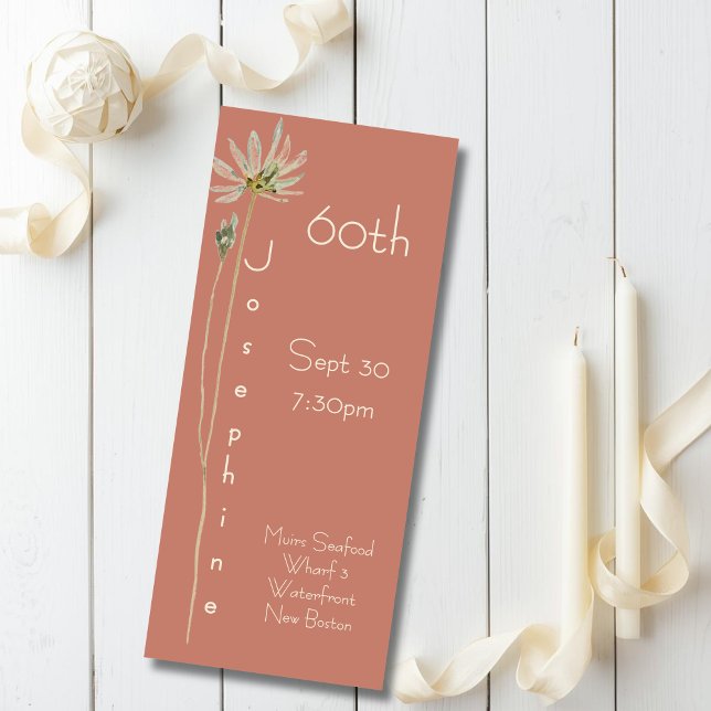Invitación Minimalist Vertical Floral Muted Terracotta 60th  (Subido por el creador)
