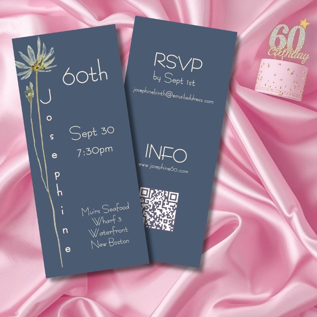 Invitación Minimalist Vertical Floral Slate 60th Birthday  (Subido por el creador)