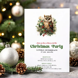 Invitación Minimalist Vintage Christmas Owl Dinner Invite
