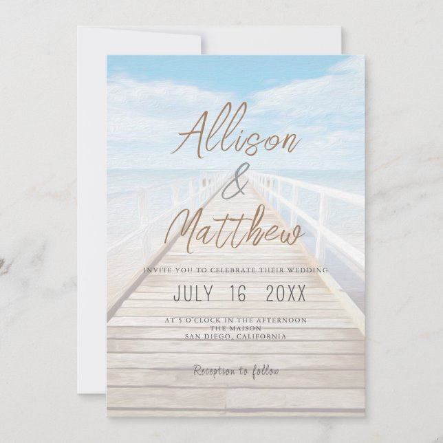 Invitación Minimalist Watercolor Beach Wedding (Anverso)