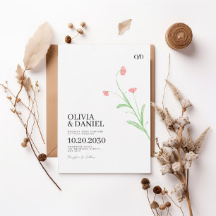 Invitación Minimalist Watercolor flower Wedding Invitation
