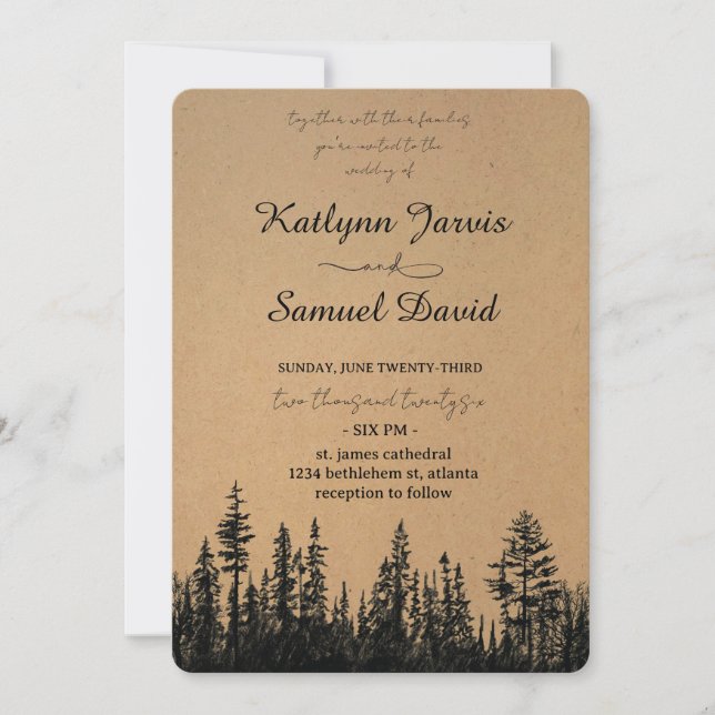 Invitación Minimalist Watercolor Pine Tree Mountain (Anverso)