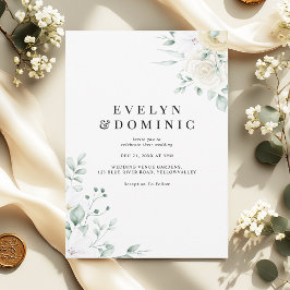 Invitación Minimalist Watercolour Floral White Rose Wedding