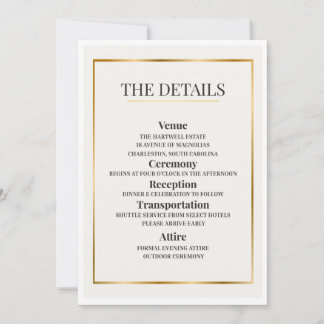 Invitación Minimalist Wedding Details Card – Gold Border