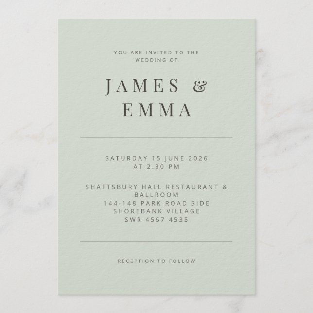 Invitación Minimalist Wedding Invitation Pale Sage (Anverso)