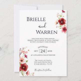 Invitación Minimalist Wedding Invitation Wild Flowers