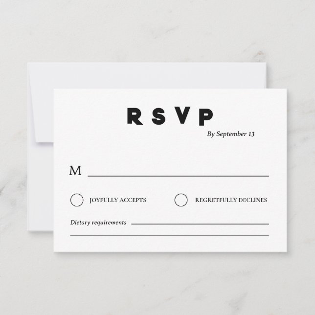 Invitación Minimalist Wedding RSVP Card | Simple Black &White (Anverso)