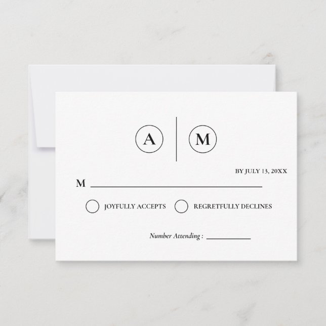 Invitación Minimalist Wedding RSVP Card | Simple Black &White (Anverso)