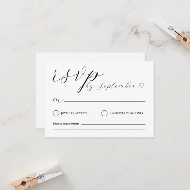Invitación Minimalist Wedding RSVP Card | Simple Black &White (Anverso/Reverso In Situ)