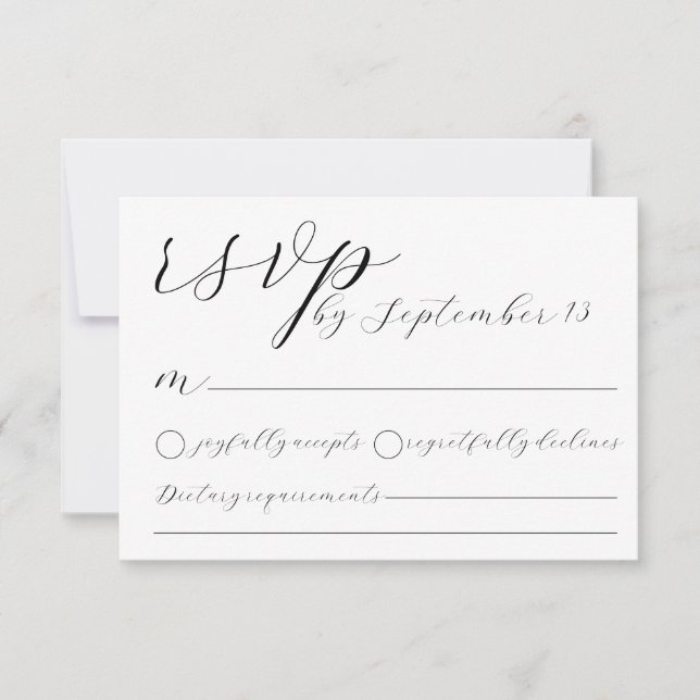 Invitación Minimalist Wedding RSVP Card | Simple Black &White (Anverso)