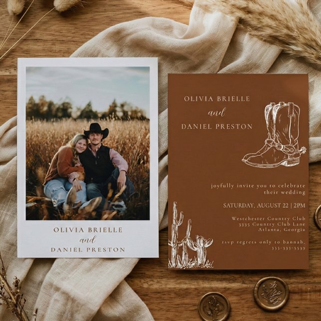 Invitación Minimalist Western Boots Country  Photo Wedding (Subido por el creador)