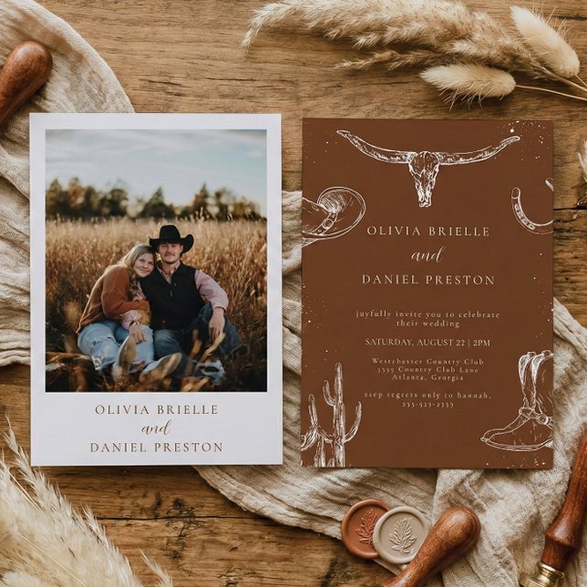 Invitación Minimalist Western Rustic Country Photo Wedding (Subido por el creador)