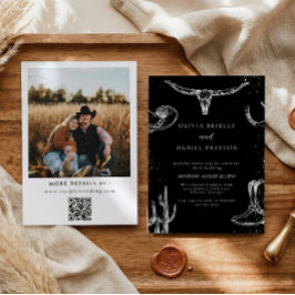 Invitación Minimalist Western Rustic Photo Qr Code Wedding