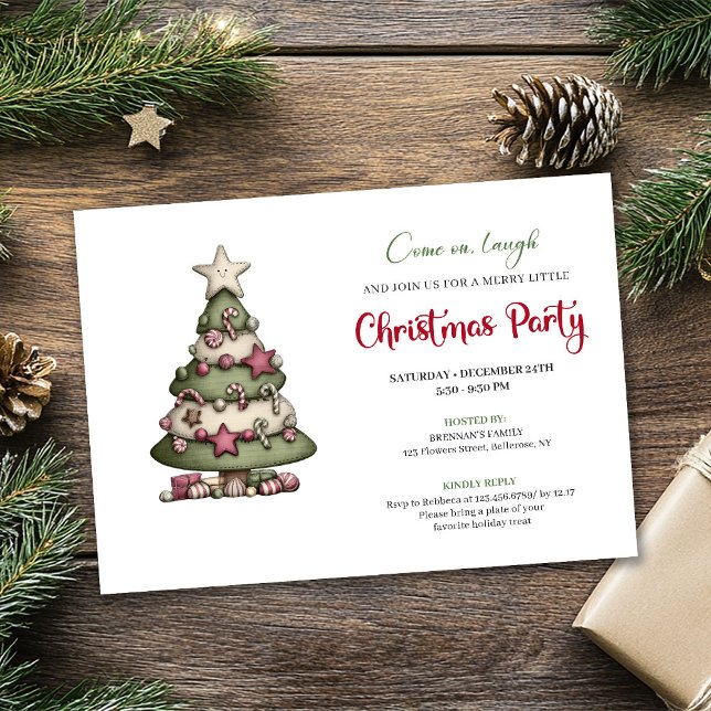 Invitación Minimalist Whimsical Christmas Tree Party Design (Minimalist Whimsical Christmas Tree Party Design)