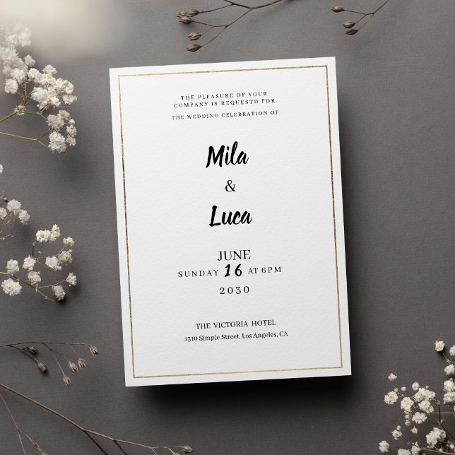 Invitación Minimalist white and gold typography Wedding (Minimalist white and gold typography Wedding )
