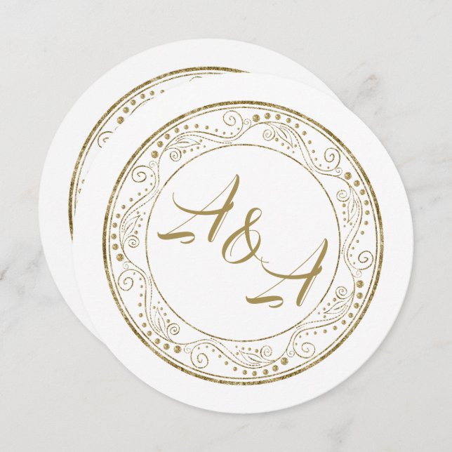 Invitación Minimalist White and Gold Wedding Invitation (Anverso / Reverso)