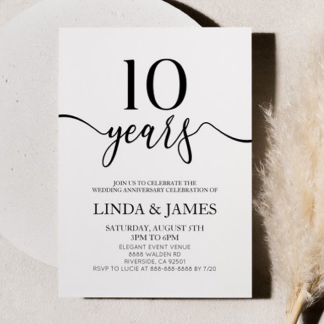 Invitación Minimalist White Black 10th Wedding Anniversary (Subido por el creador)