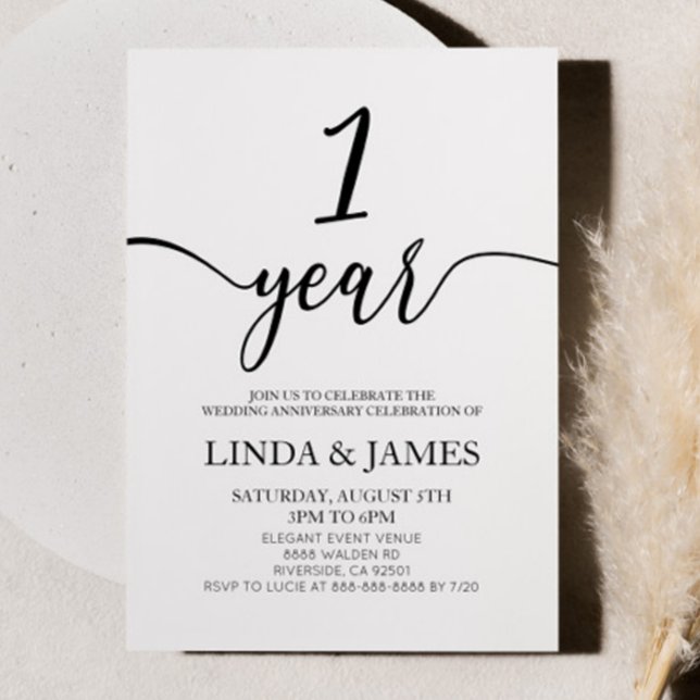 Invitación Minimalist White Black 1st Wedding Anniversary (Subido por el creador)