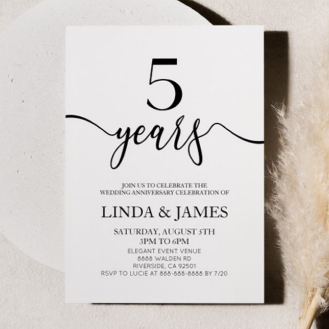 Invitación Minimalist White Black 5th Wedding Anniversary (Subido por el creador)