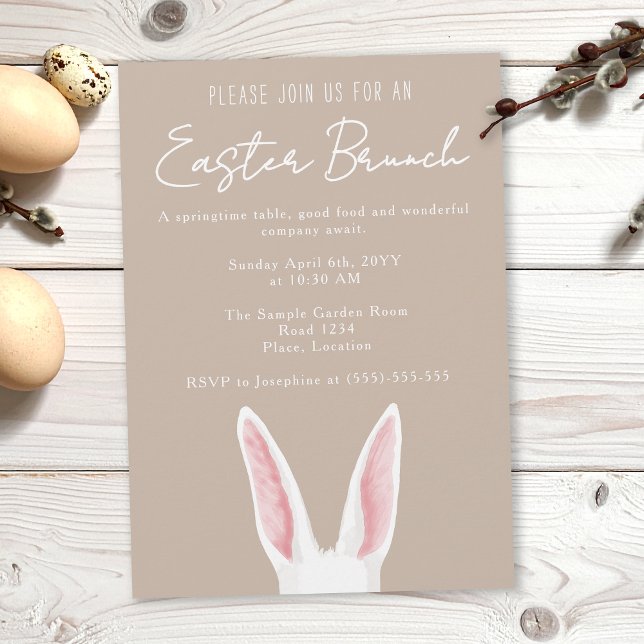 Invitación Minimalist White Bunny Ears Beige Easter Brunch (Subido por el creador)