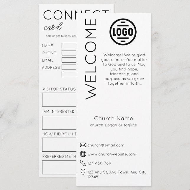 Invitación Minimalist White Church Connection Card (Anverso / Reverso)