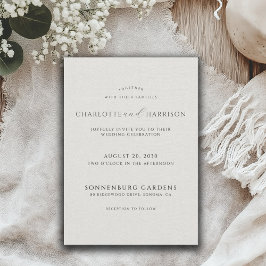 Invitación Minimalist White Faux Linen Wedding Invitation