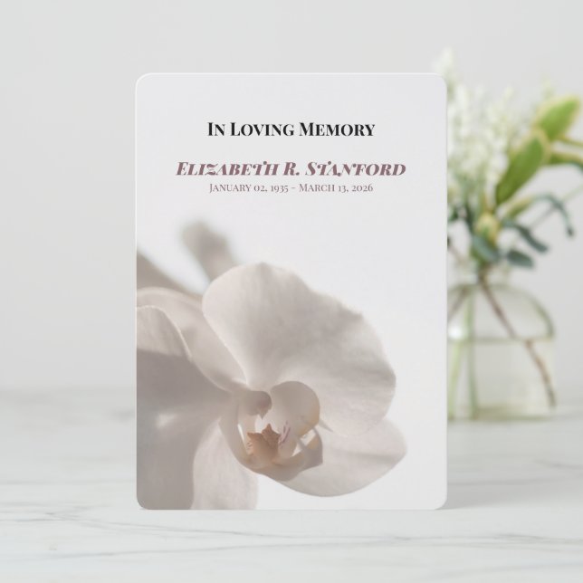 Invitación Minimalist White Orchid Memorial Program (Anverso de pie)